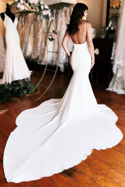 White Satin Mermaid Wedding Dresses with Detachable Sleeves MD112205