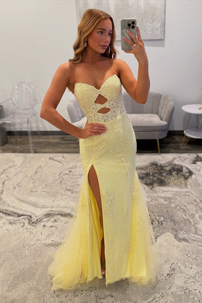 Mermaid Sweetheart Keyhole Daffodil Lace Prom Dress with Slit DM52102904