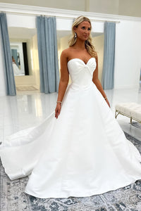 Sweet A Line White Satin Wedding Dresses with Bow DM050207