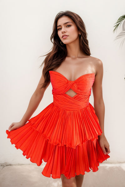 Orange Strapless Tiered Tulle Short Homecoming Dresses DM24082401