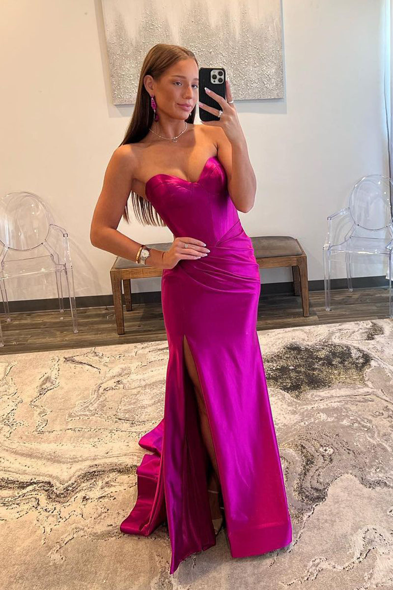 Charming Mermaid Sweetheart Satin Long Prom Dress with Slit DM090608