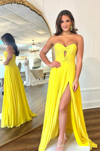 A-Line Sweetheart Yellow Long Prom Dress with Slit MD4020405