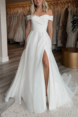 Charming A Line Off the Shoulder Organza Wedding Dresses DM4091601