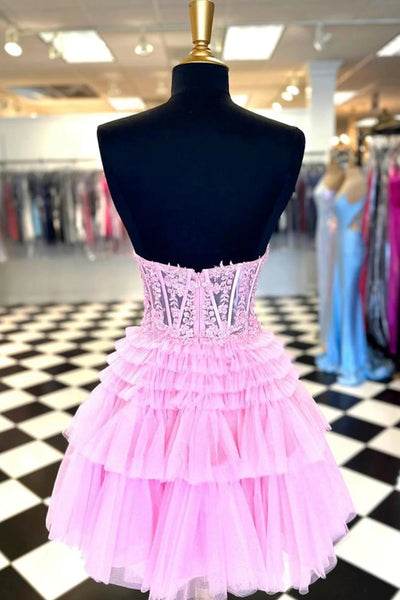 Cute A Line Sweetheart Light Pink Corset Homecoming Dress with Ruffles MD082906