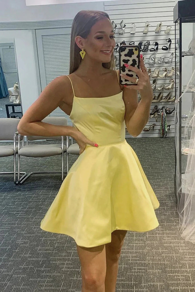 Light Blue Spaghetti Straps A Line Simple Homecoming Dresses LD3062308 Dressmeet Light Blue Spaghetti Straps A Line Simple Homecoming Dresses LD3062308 Dressmeet