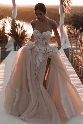 Charming Ball Gown Sweetheart Dark Champagne Wedding Dresses with Appliques DM4070308