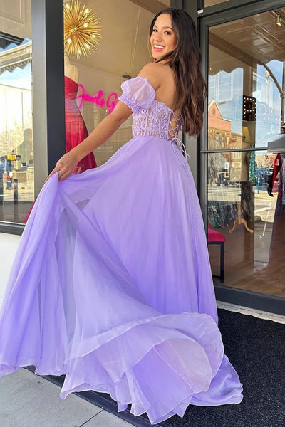 Beauty A Line Sweetheart Purple Corset Prom Dress with Appliques MD123108