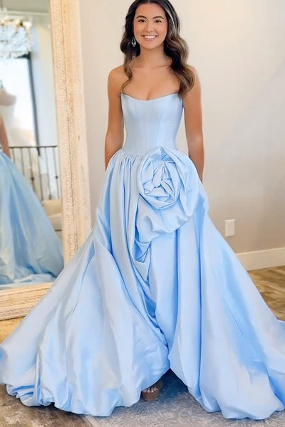 Gorgeous A Line Scoop Neck Red Satin Prom Dress with Bow DM1111003