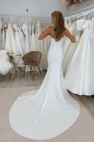 Elegant Mermaid Scoop Neck Elastic Satin Long Wedding Dresses DM24102908