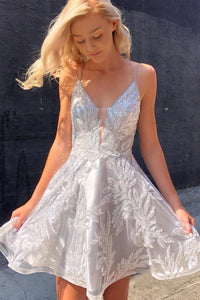 Ivory Lace-Up A-Line Homecoming Dress with Appliques LD3063010