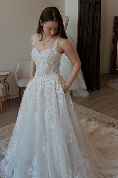 Fairy A Line Sweetheart Tulle Wedding Dress with Lace DM16021110