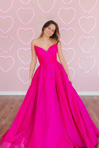 Fuchsia A-Line Sweetheart Sleeveless Satin Long Prom Dress DM3082703