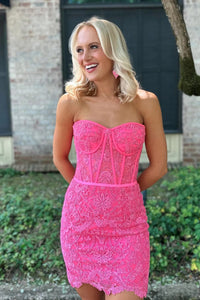 Pink Corset Lace Tight Short Homecoming Dress MD091702