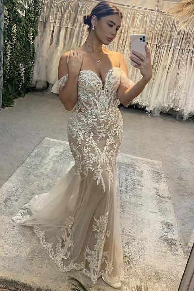 Off the Shoulder Lace Mermaid Wedding Dresses MD120901