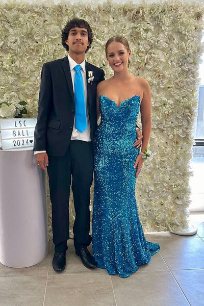 Charming Mermaid Blue Sequins Long Prom Dress MD4021803