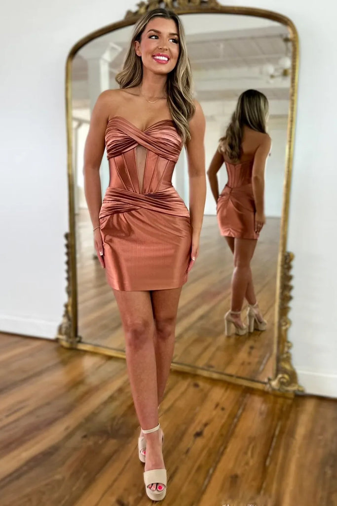 brown silk hoco dress Chocolate Homecoming Dresses