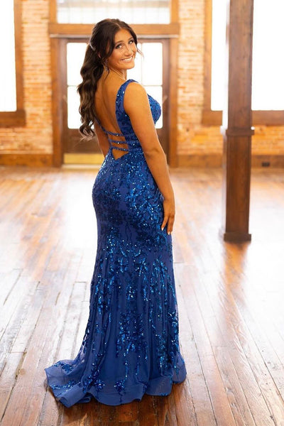 Sparkly Mermaid Blue Sequins Long Prom Dress MD4041202
