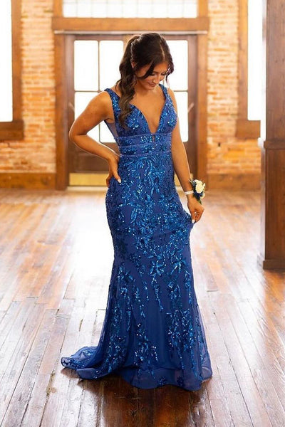 Sparkly Mermaid Blue Sequins Long Prom Dress MD4041202