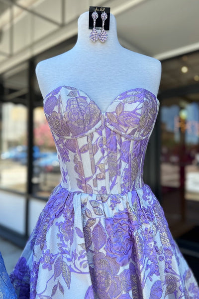 Sweetheart A Line Light Blue Jacquard Satin Homecoming Dress DM161702