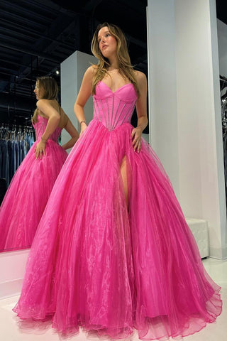 Pink Strapless Beaded Long Prom Dress with Slit MD4041002