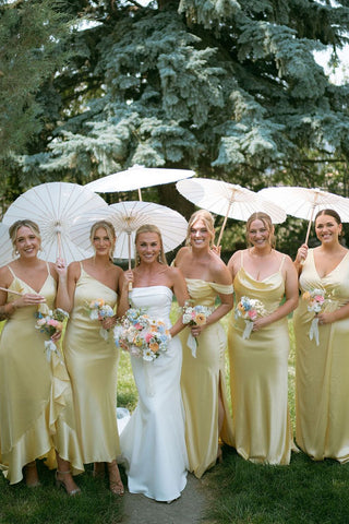 Sheath Daffodial Satin Long Bridesmaid Dresses DM100304