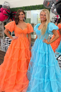 Orange Sweetheart Tulle Ball Gown Long Prom Dress MD4020202