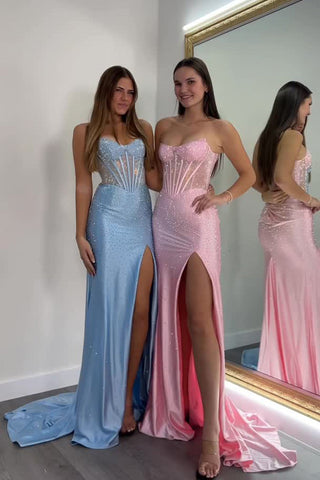 Sparkly Mermaid Scoop Neck Satin Prom Dress with Rhinestones DM1110209