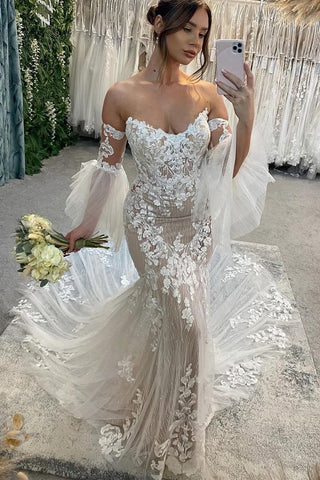 Elegant Mermaid Sweetheart Lace Wedding Dresses with Appliques MD4060806