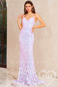 Lavender Sequins Lace Mermaid Long Prom Dress MD122105