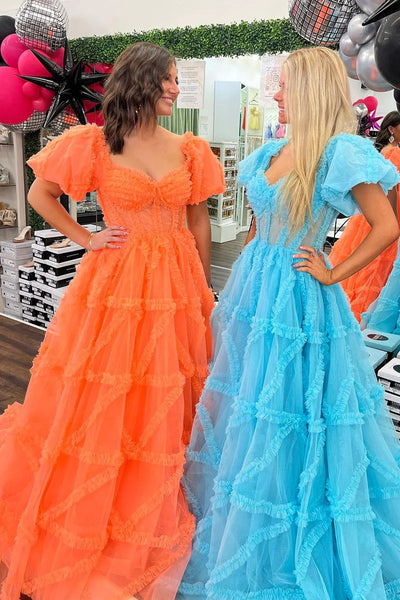 Orange Sweetheart Tulle Ball Gown Long Prom Dress MD4020202
