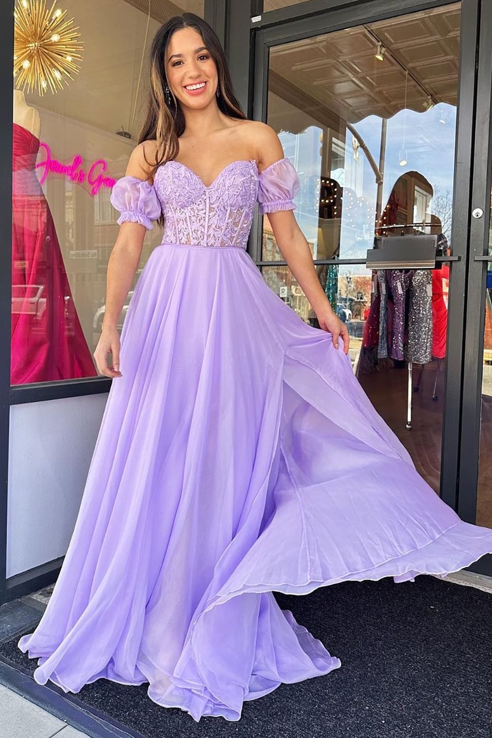 Beauty A Line Sweetheart Purple Corset Prom Dress with Appliques MD123108