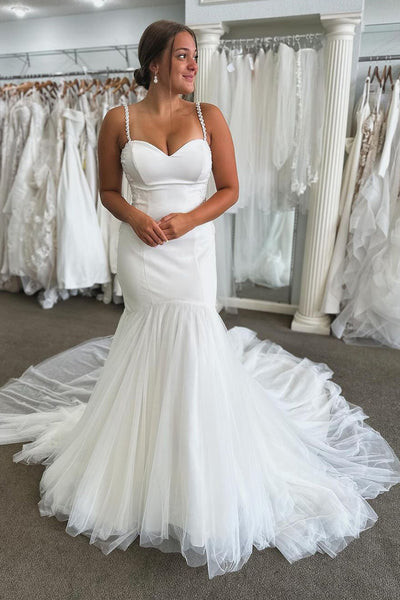 Gorgeous Mermaid Sweetheart Tulle Wedding Dresses with Bow DM24070703