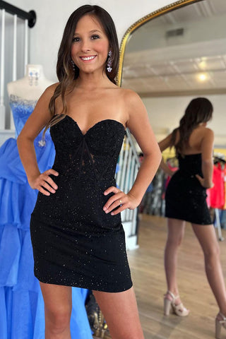 Black Sweetheart Appliques Short Homecoming Dresses with Beading MD092602