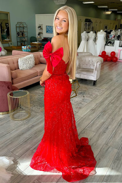 Fashion Mermaid Off the Shoulder Red Sequins Prom Dress DM25012905