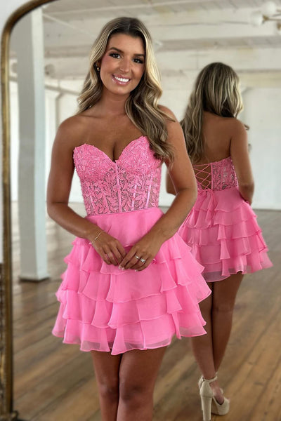 A Line Sweetheart Light Blue Chiffon Tiered Homecoming Dress DM072101