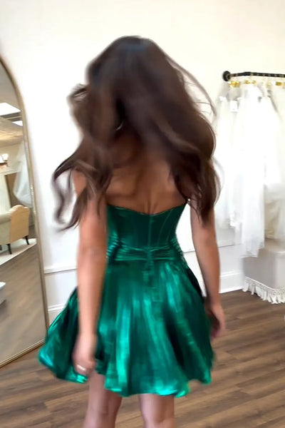 A-Line Strapless Dark Green Keyhole Short Homecoming Dresses DM24071807