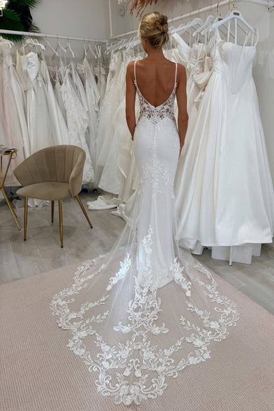 Elegant Boho Mermaid V Neck Wedding Dress with Appliques DM52120106