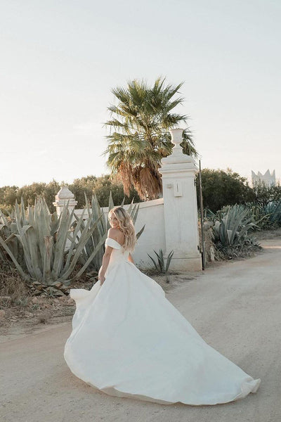 A-Line Satin Off the Shoulder Wedding Dress MD4052601