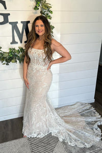 Elegant Scoop Neck Tulle Lace Mermaid Wedding Dresses MD4031902