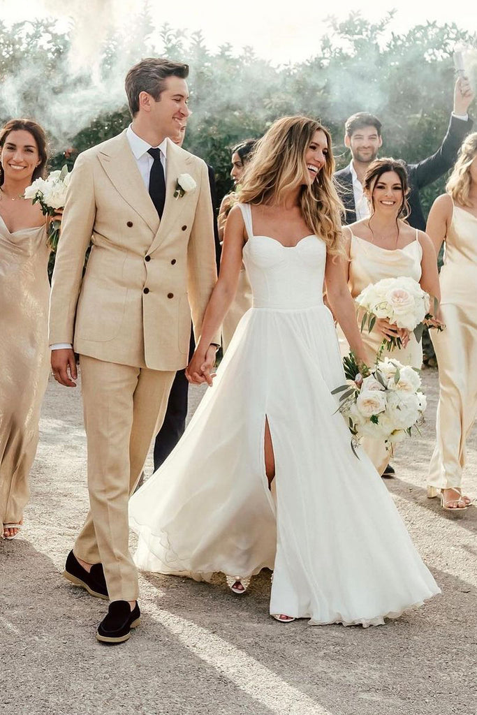 Fairy A Line Sweetheart Chiffon Beach Wedding Dresses with Slit DM090605 Dressmeet Fairy A Line Sweetheart Chiffon Beach Wedding Dresses with Slit DM090605 Dressmeet