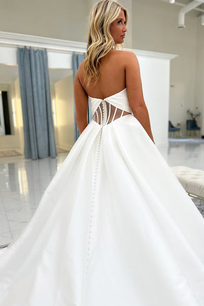 Sweet A Line White Satin Wedding Dresses with Bow DM050207