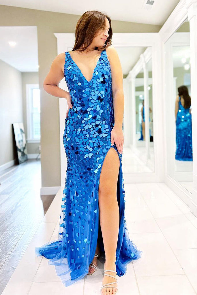 mirror beaded prom dress Beaded Strapless Long Prom Dress with Lace-Up Back Blue / 2