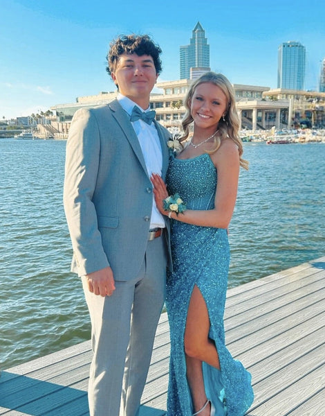 Charming Mermaid Scoop Neck Champagne Sequins Long Prom Dresses With Beading