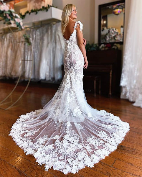 Mermaid Off the Shoulder Lace Appliques  Wedding Dresses with Slit DM24071110