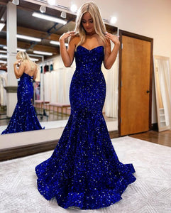 Mermiad Sweetheart Sequins Long Prom Dresses with Train DM24071705